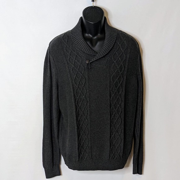 Nautica Men's Gray Cable Knit Pullover V-Neck Collard Cotton Sweater Size L NWT - Picture 1 of 6